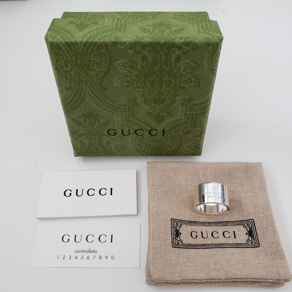 Gucci Trademark Stripes Sterling Silver Ring Size 6.5 Italian Size 14 - Picture 2 of 8